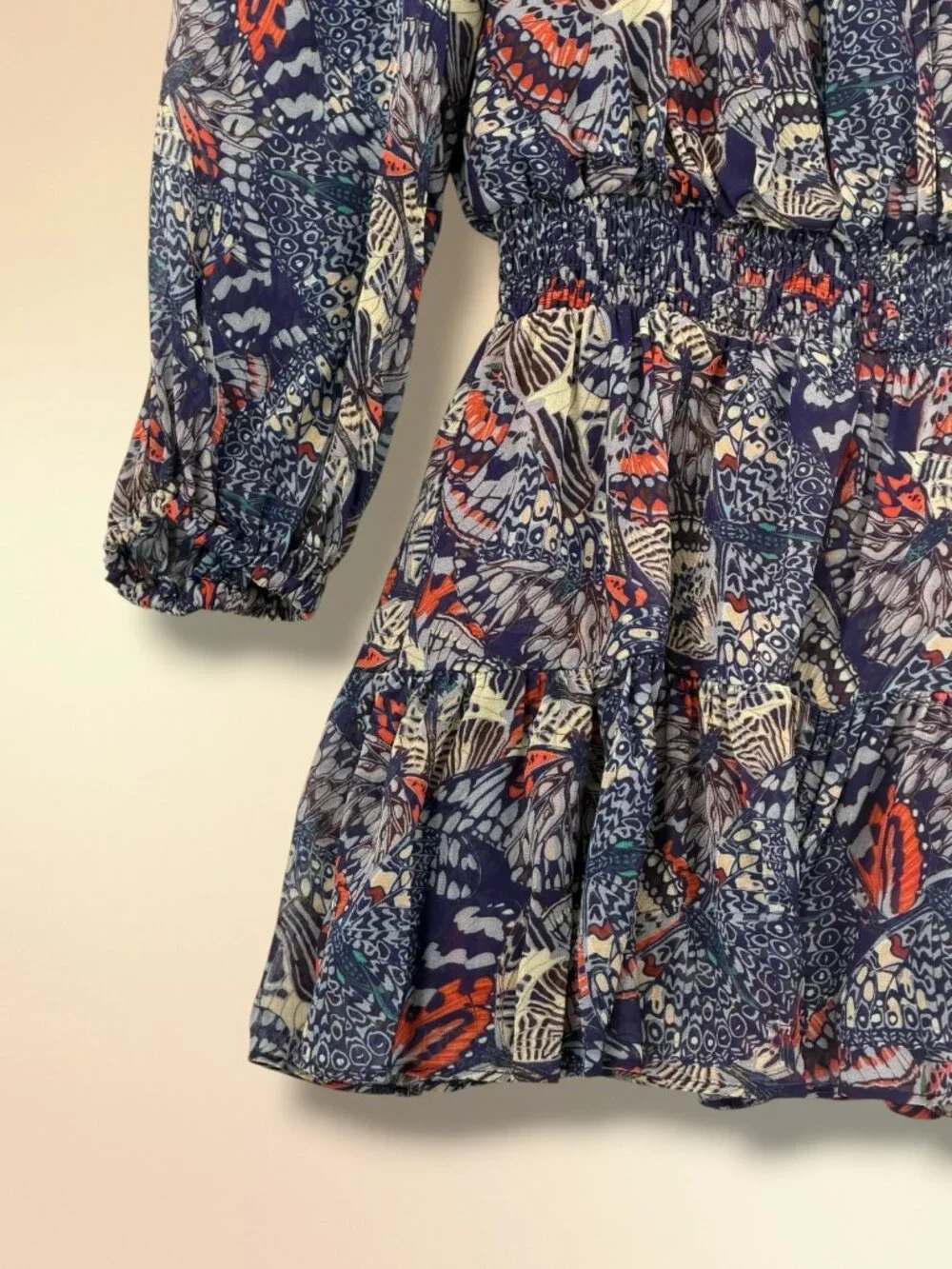 Amanda Uprichard Navy Whimsical Mushroom Butterfly Ruffle Romper S